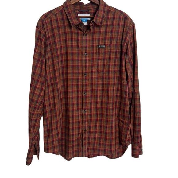 Columbia Plaid Pocket Long Sleeve Button Down Shirt Red Orange Size Large - Picture 2 of 7